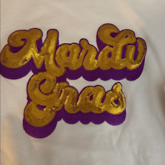 Mardi Gras White Sweatshirt with Colorful Fleur-de-Lis - Picture 2 of 4